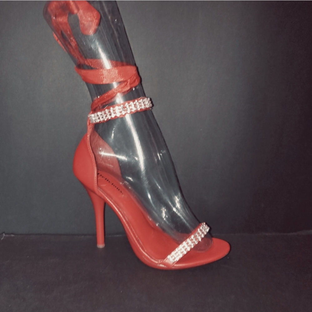 5inch Red heels with rhinestones & ribbon - Picture 3 of 15